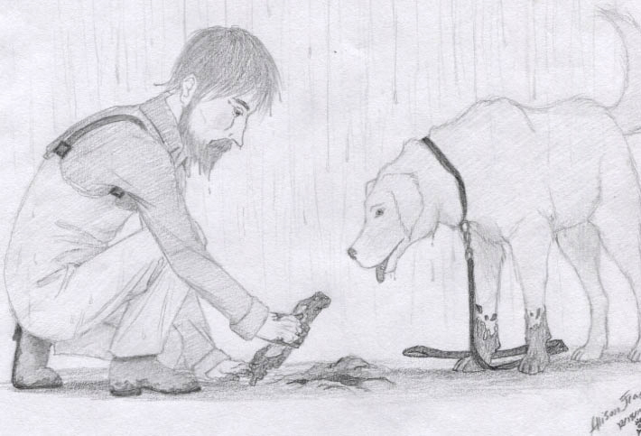 illustration of a man and dog