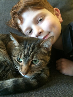 cat and boy